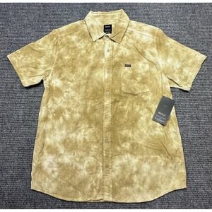 RVCA Shirt Mens Medium Beige Corduroy Short Sleeve Button Up Casual Regular Fit
